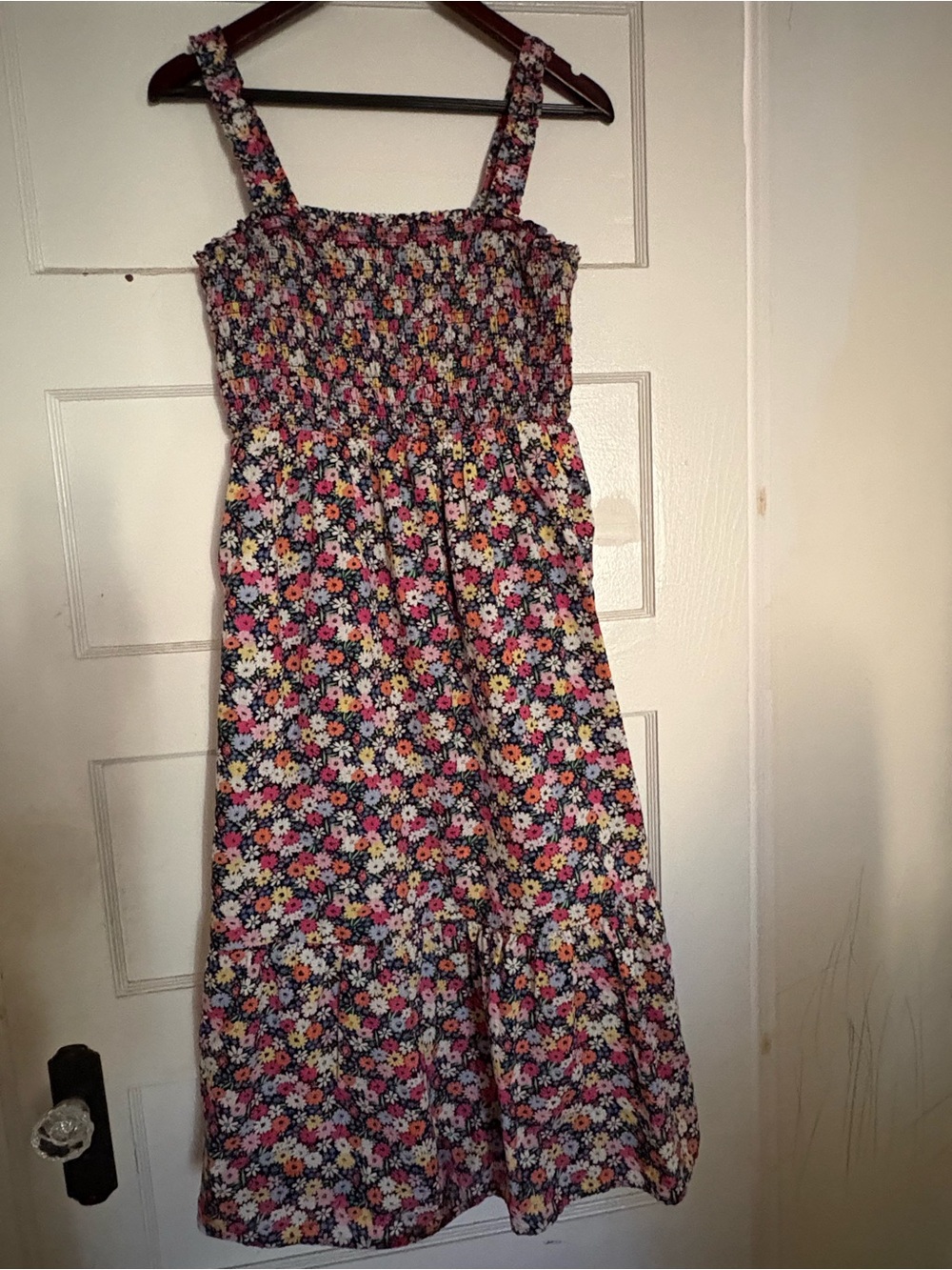 Gap Women’s Ditzy Floral Smocked Ruched Dress Medium Square Top Midi Cotton